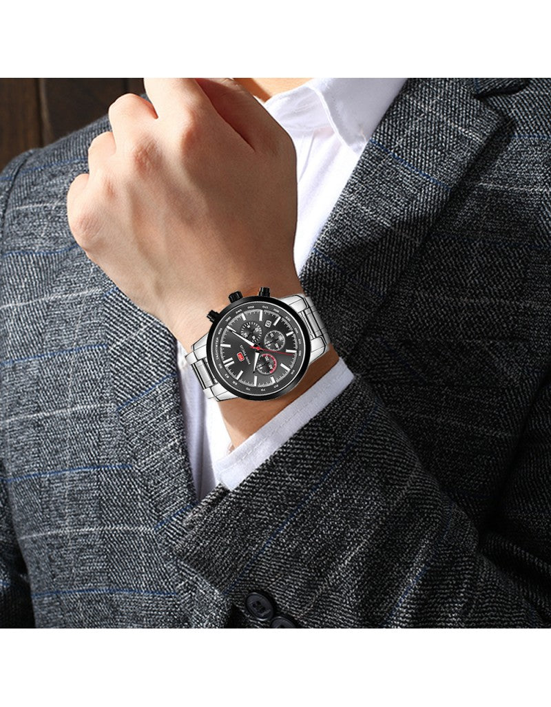 MINI FOCUS MF0133G.03 Men's Chronograph Watch – Sporty Elegance in Silver & Black