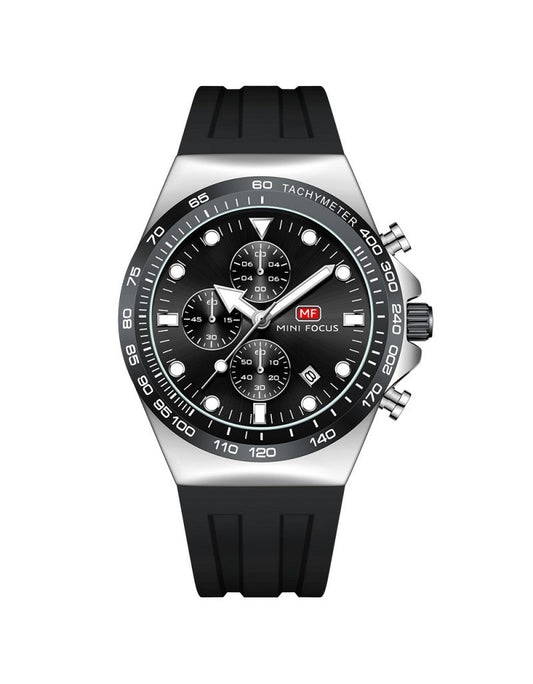 Mini Focus Watch with Black Dial & Silver Case For Men MF0488G