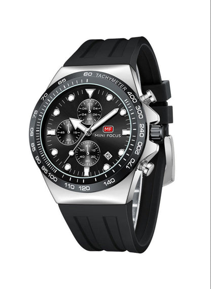 Mini Focus Watch with Black Dial & Silver Case For Men MF0488G