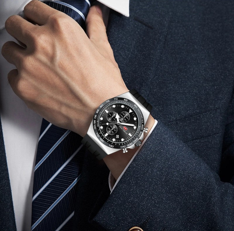 Mini Focus Watch with Black Dial & Silver Case For Men MF0488G