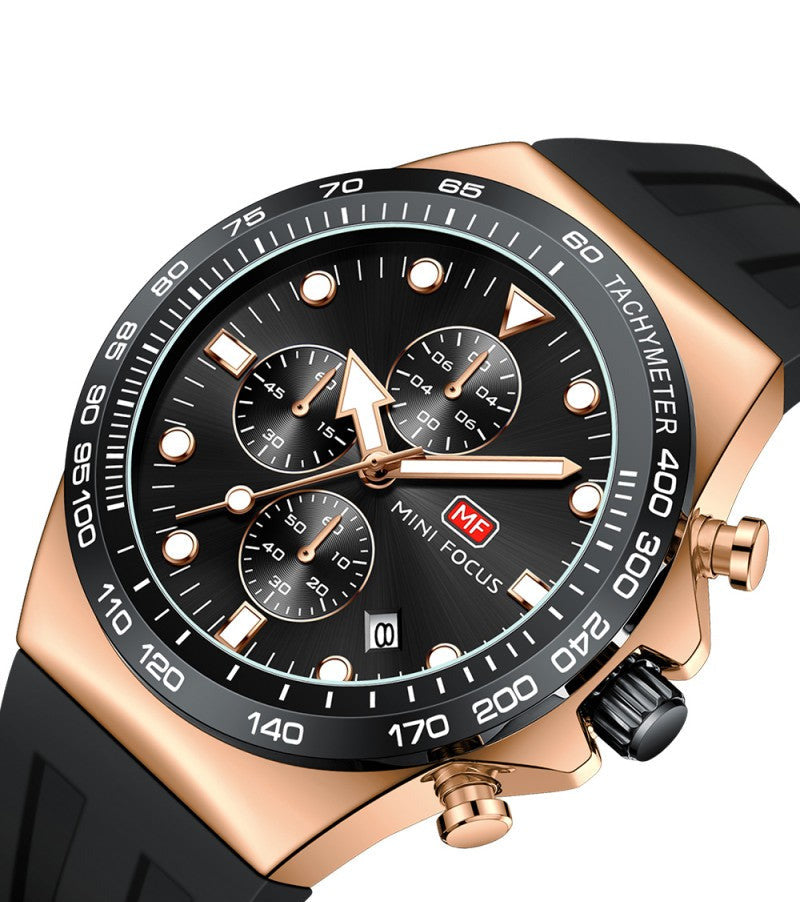 Mini Focus Watch with Black Dial & Rose Gold Case For Men MF0488G