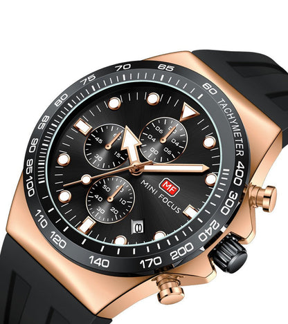 Mini Focus Watch with Black Dial & Rose Gold Case For Men MF0488G