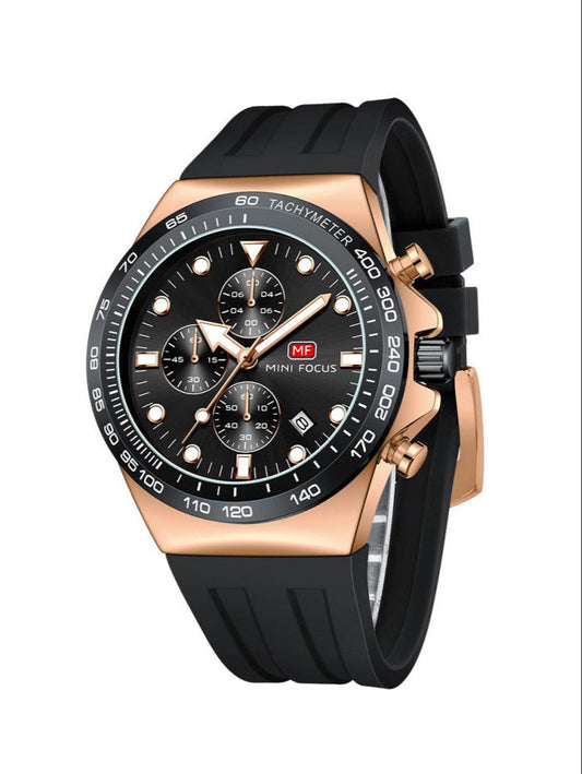 Mini Focus Watch with Black Dial & Rose Gold Case For Men MF0488G