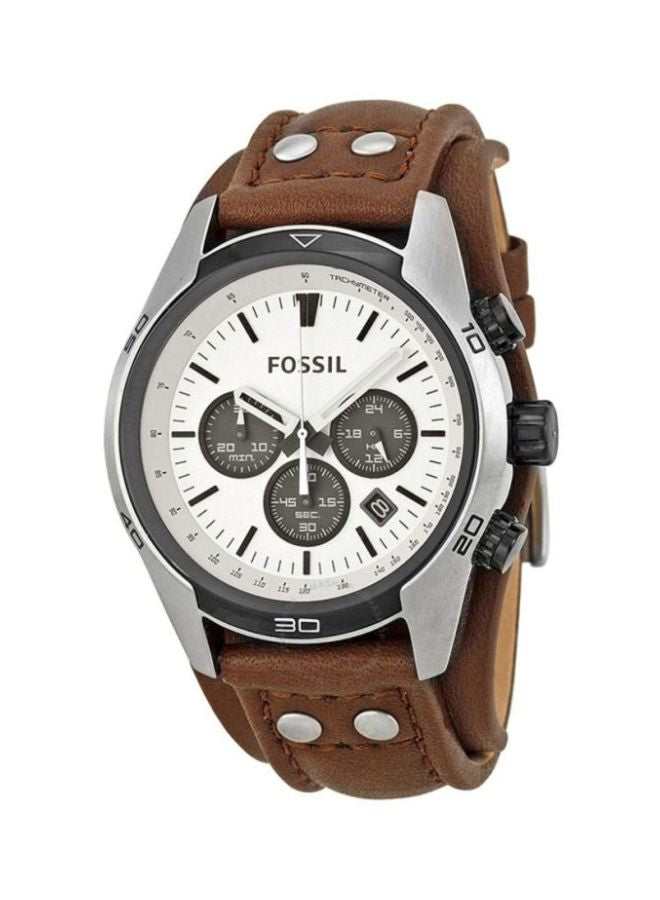 Fossil Fossil Coachman Chronograph Men’s Watch CH2890 – White Dial with Brown Leather Strap