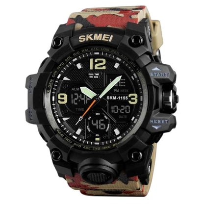 SKMEI 1155 ساعة رياضية للرجال بتصميم مموه أحمر