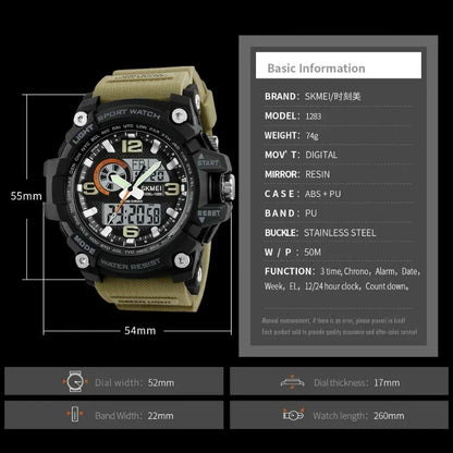 SKMEI 1283 ساعة رياضية رقمي مع عقارب اسود