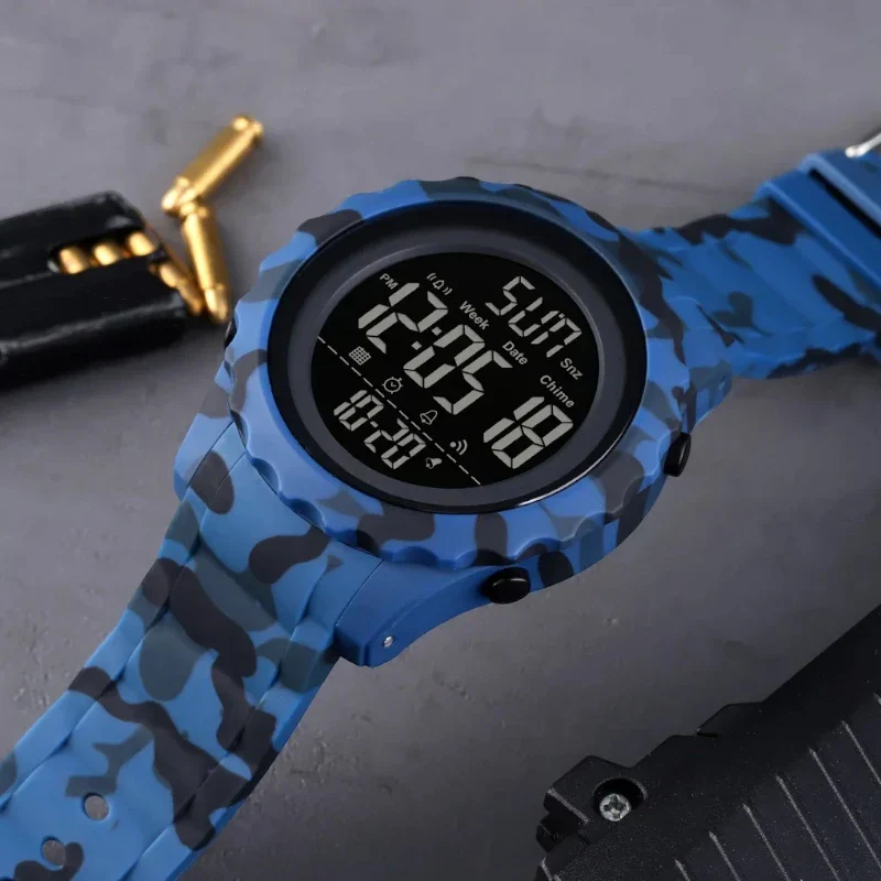 ساعة SKMEI 1624 رياضية متعددة الوظائف - أخضر جيشي مموه، ستوب ووتش LED مقاومة للماء
