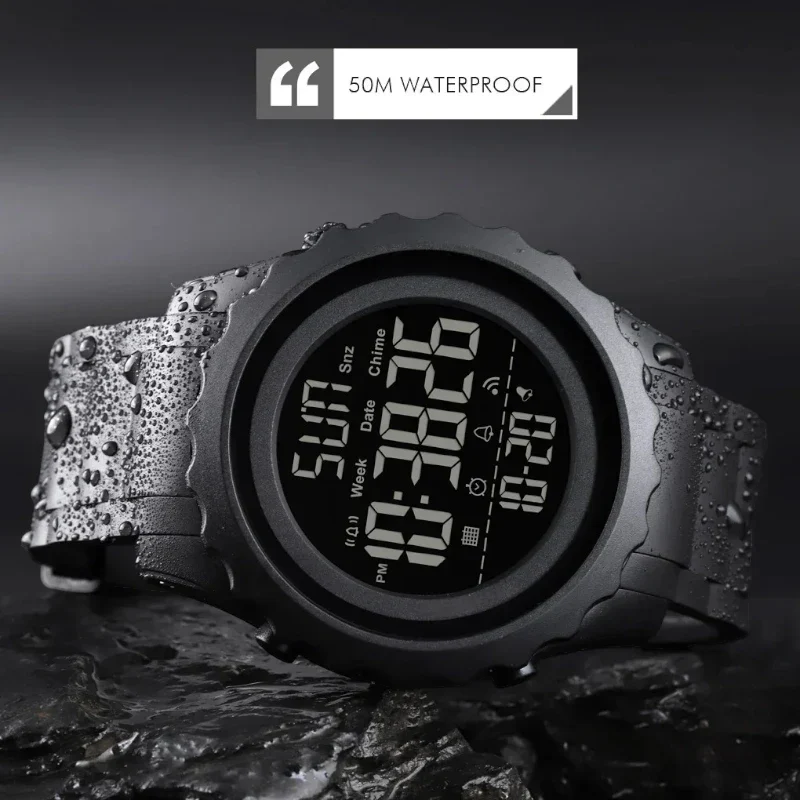 ساعة SKMEI 1624 رياضية متعددة الوظائف - أخضر جيشي مموه، ستوب ووتش LED مقاومة للماء