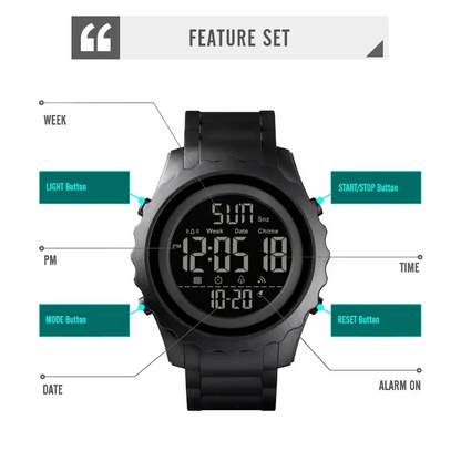 ساعة SKMEI 1624 رياضية متعددة الوظائف - أخضر جيشي مموه، ستوب ووتش LED مقاومة للماء