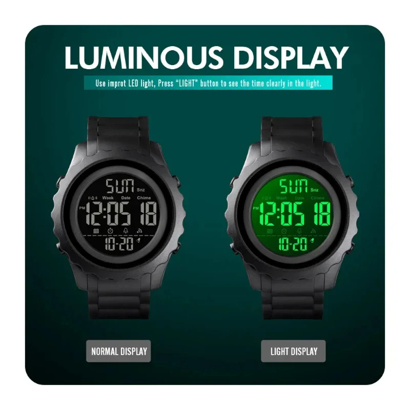 ساعة SKMEI 1624 رياضية متعددة الوظائف - أخضر جيشي مموه، ستوب ووتش LED مقاومة للماء