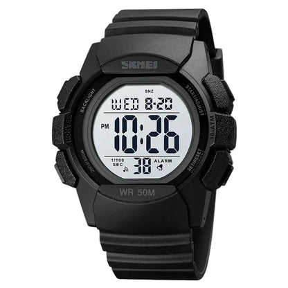 SKMEI 1771 ساعة رياضية ثنائية التوقيت وكرونوغراف أسود بميناء فاتح