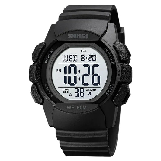 SKMEI 1771 ساعة رياضية ثنائية التوقيت وكرونوغراف أسود بميناء فاتح