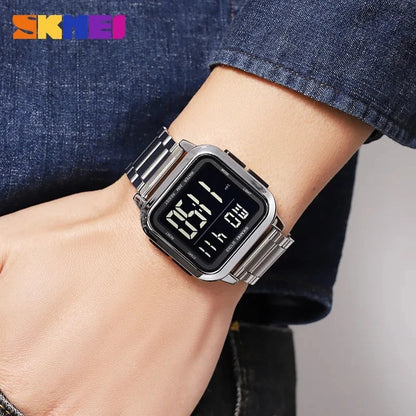 ساعة SKMEI 2133 للرجال فاخرة باللون الذهبي من الفولاذ المقاوم للصدأ توقيت مزدوج مقاومة للماء