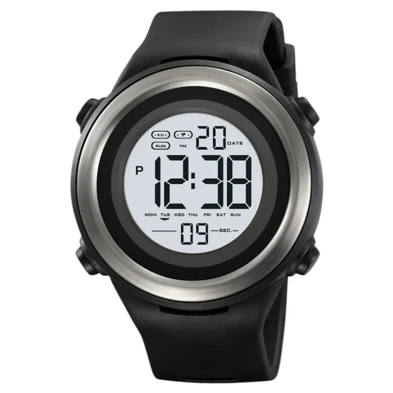 ساعة رياضيه SKMEI 2265 بلون اسود واطار فضي مقاومة للماء متعددة الوظائف