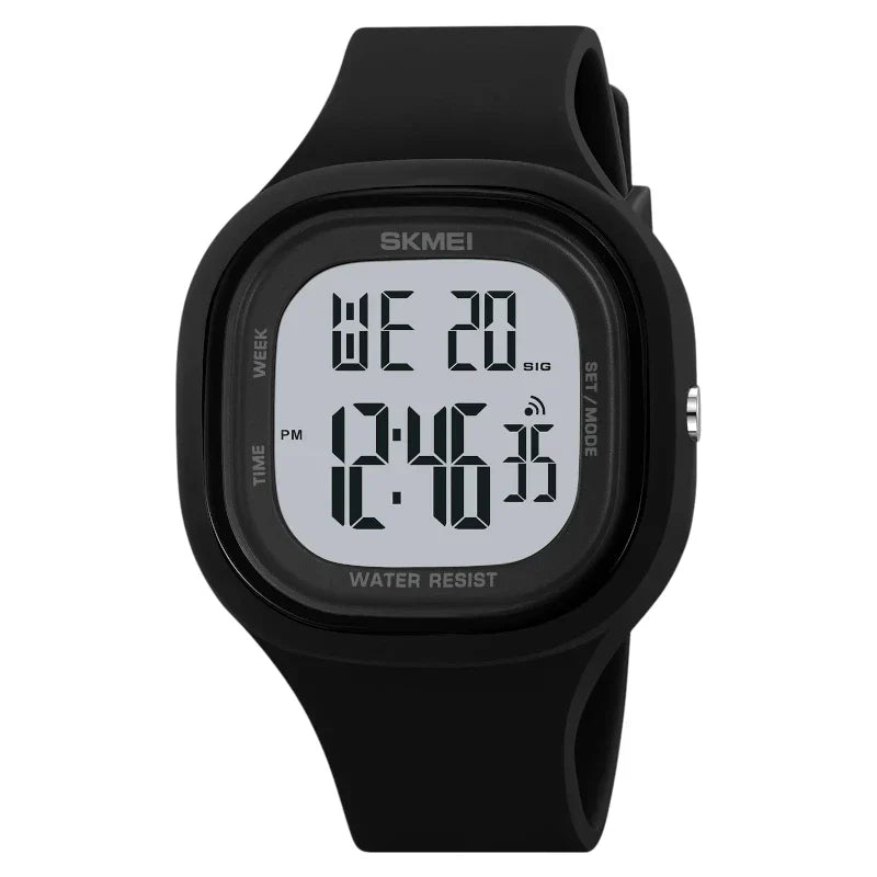 ساعة SKMEI 2290 رياضية رقمية مقاومة للماء بلون اسود وميناء واضح للجنسين بسوار مطاطي
