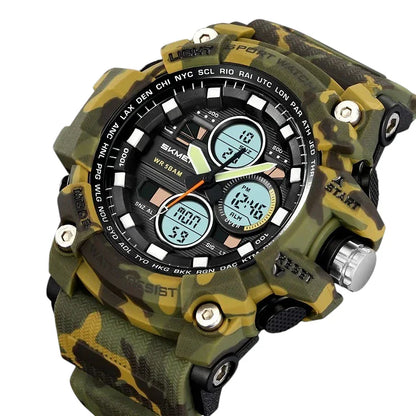 ساعة SKMEI 2349 رياضية متعددة الوظائف رقمي مع عقارب تدعم 3 اوقات, منبه, تقويم, ساعة إيقاف, مؤقت تنازلي اخضر جيشي مموه