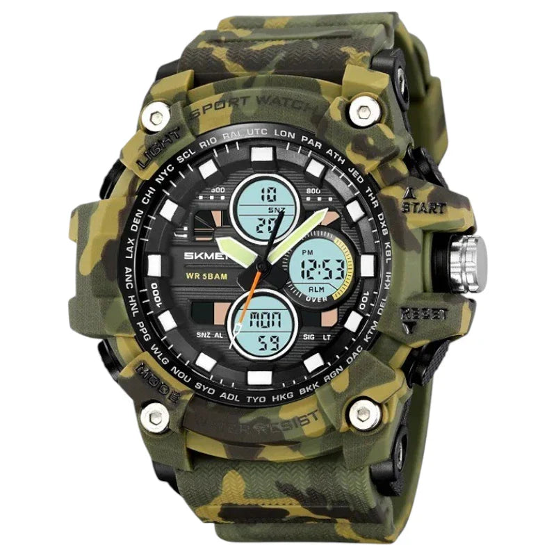 ساعة SKMEI 2349 رياضية متعددة الوظائف رقمي مع عقارب تدعم 3 اوقات, منبه, تقويم, ساعة إيقاف, مؤقت تنازلي اخضر جيشي مموه