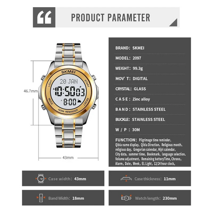 Skmei 2097 ساعة مواقيت الصلاة الذهبية