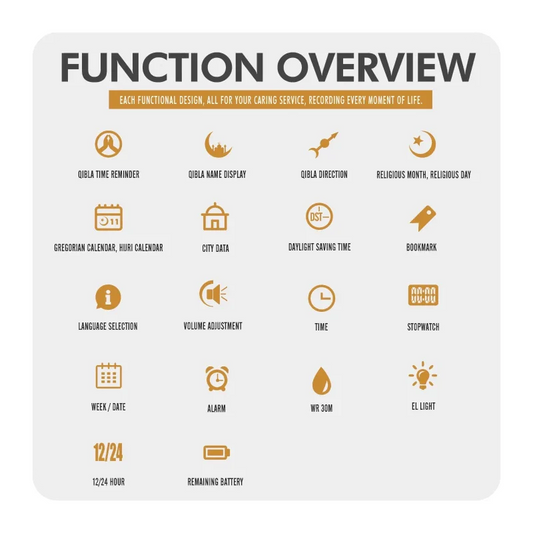 Skmei 2097 ساعة مواقيت الصلاة الذهبية