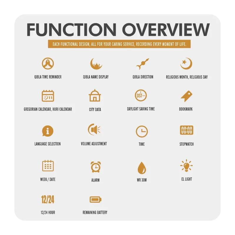 Skmei 2097 ساعة اوقات الصلاة ستيل ذهبي