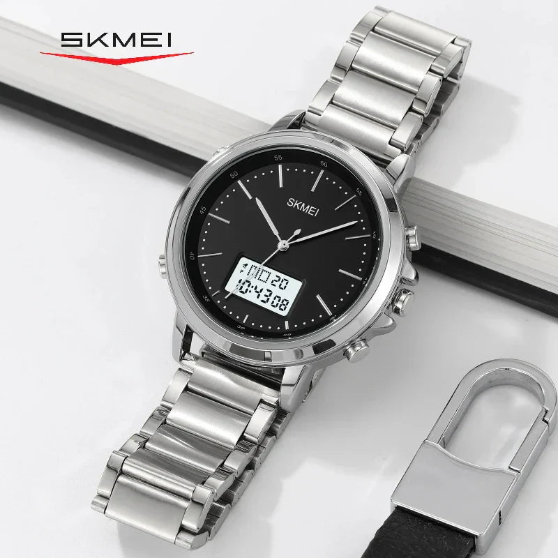 ساعة سكمي 1652 بشاشة مزدوجة ستانلس ستيل فضي وشاشة رقمية