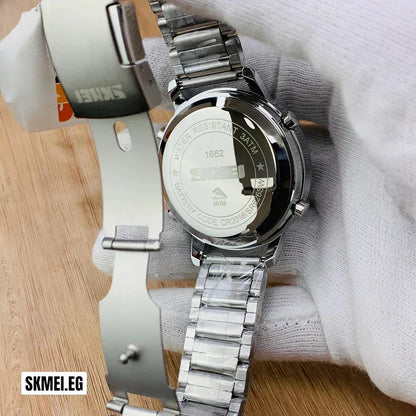 ساعة سكمي 1652 بشاشة مزدوجة ستانلس ستيل فضي وشاشة رقمية