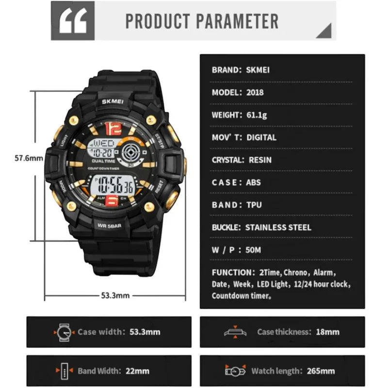 ساعة سكمي 2018 رياضية رقمية تصميم كاجوال متعدد الألوان