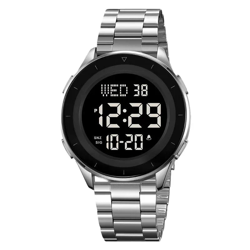 SKMEI 2167 ساعة رقمية عصرية ستانلس ستيل فضي وأسود