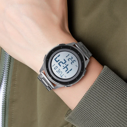 SKMEI 2167 ساعة رقمية عصرية ستانلس ستيل فضي وأسود