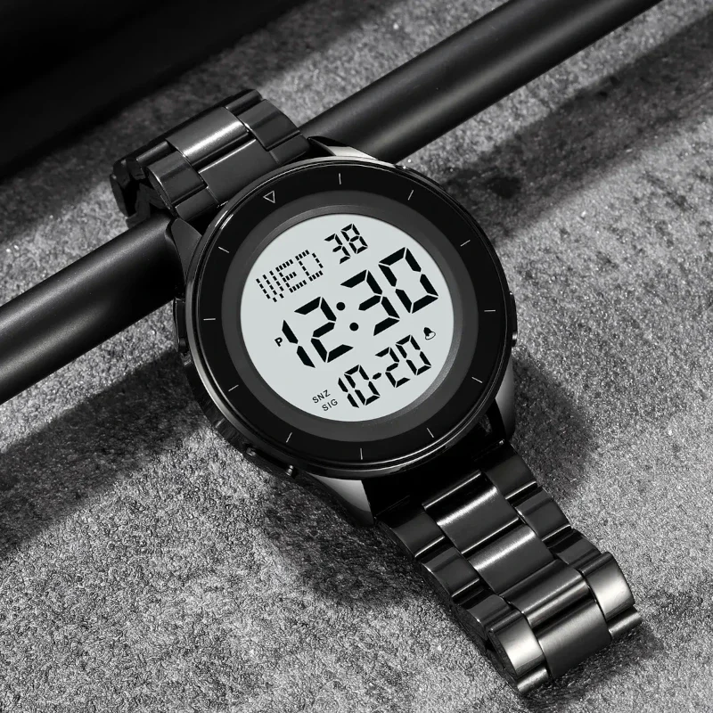 SKMEI 2167 ساعة رقمية عصرية بلون فضي من الستيل