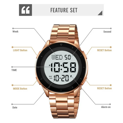 SKMEI 2167 ساعة رقمية عصرية بلون فضي من الستيل