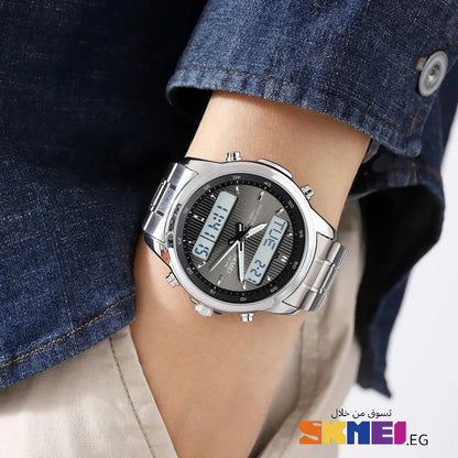 SKMEI 2049 ساعة رياضية فاخرة ستانلس ستيل فضي