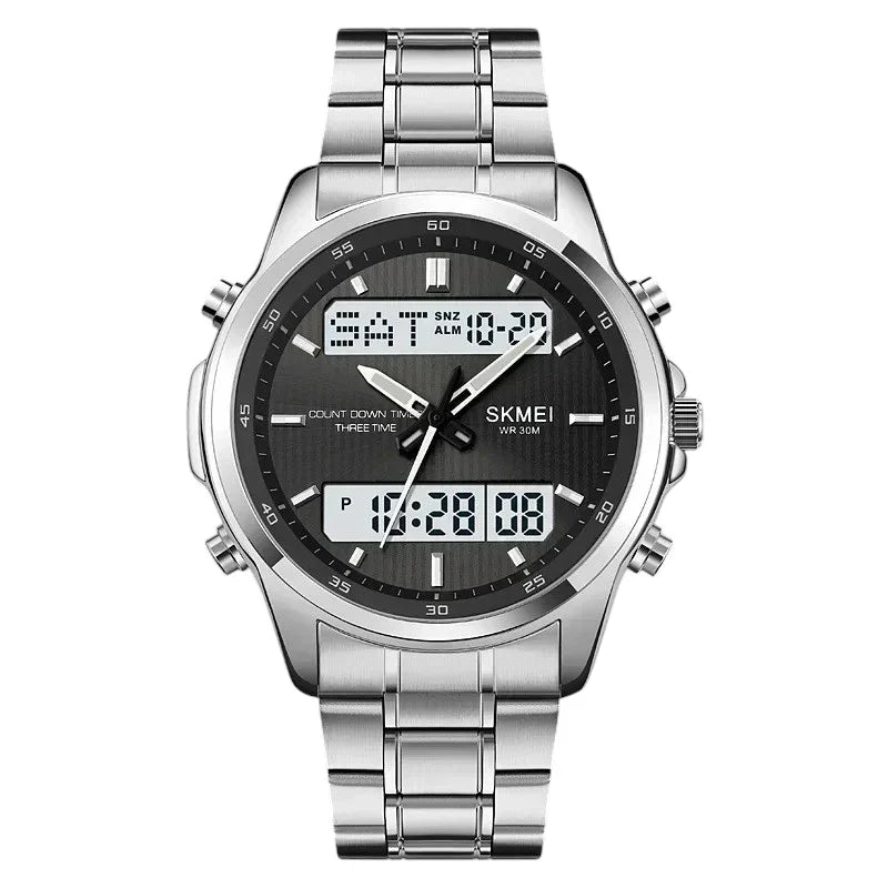 SKMEI 2049 ساعة رياضية فاخرة ستانلس ستيل فضي