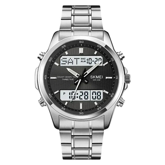 SKMEI 2049 ساعة رياضية فاخرة ستانلس ستيل فضي