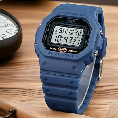 Skmei 1628 ساعة رياضية ريترو رقميه باللون الأزرق