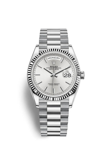 Rolex Day-Date Watch For Men - Silver Dial