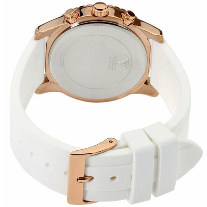 Guess Confetti Multi-Function W1098L5 Rose Gold Case Crystal Bezel White Rubber Women's Watch