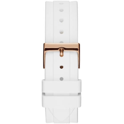 Guess Confetti Multi-Function W1098L5 Rose Gold Case Crystal Bezel White Rubber Women's Watch