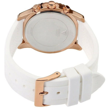 Guess Solar Multi-Function W1135L1 Rose Gold Case Crystal Bezel White Rubber Women's Watch