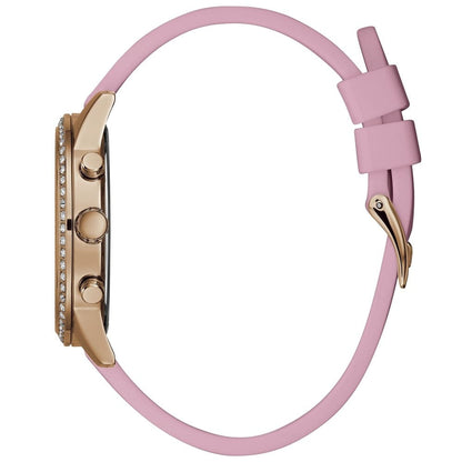 Guess Solar Multi-Function W1135L2 Gold Case Crystal Bezel Silver Dial Pink Rubber Women's Watch