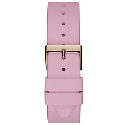 Guess Solar Multi-Function W1135L2 Gold Case Crystal Bezel Silver Dial Pink Rubber Women's Watch