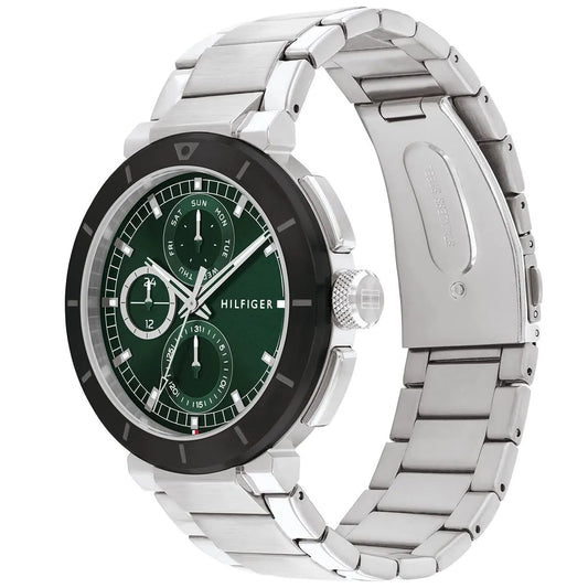 Tommy Hilfiger 1710509 Men’s Multi-Function Watch – Green Dial & Silver Stainless-Steel Bracelet