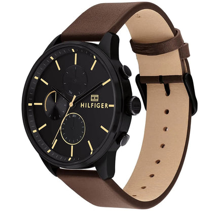 Tommy Hilfiger Chase 1791977 Men’s Black Dial Brown Leather Multi-Function Watch