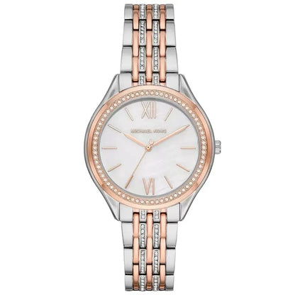 Michael Kors Mindy MK7077 Women’s Mother of Pearl Dial Two-Tone Bracelet Multi-Function Watch