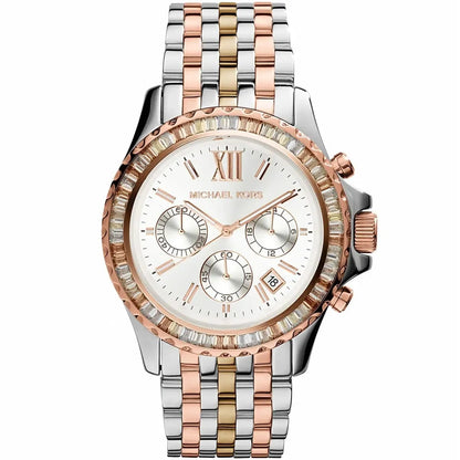 Michael Kors MK5876 Women’s Tri-Tone Baguette Bezel Chronograph Watch