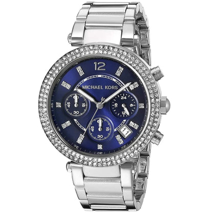 Michael Kors MK6117 Parker Women’s Blue Dial Silver Stainless Steel Chronograph Watch