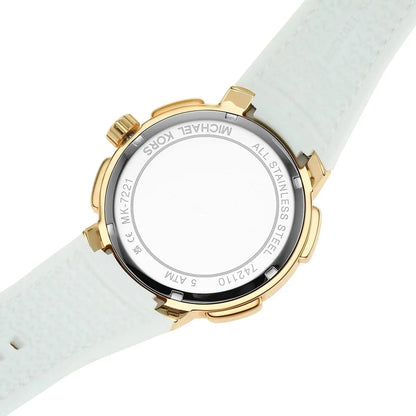 Michael Kors MK7221 Women’s White Dial White Logo Strap Gold-Tone Multi-Function Watch