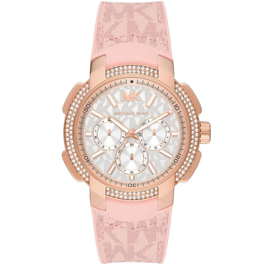 Michael Kors  MK7222 Women’s White Dial Pink Logo Strap Rose Gold Multi-Function Watch