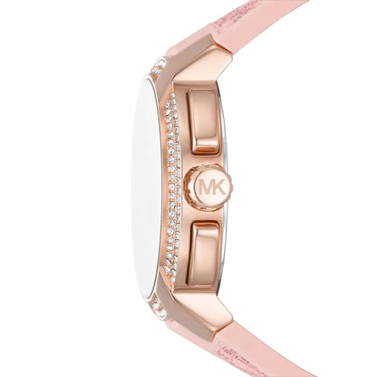 Michael Kors  MK7222 Women’s White Dial Pink Logo Strap Rose Gold Multi-Function Watch