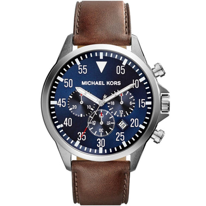 Michael Kors MK8362 Men’s Blue Dial Brown Leather Strap Gage Chronograph Watch